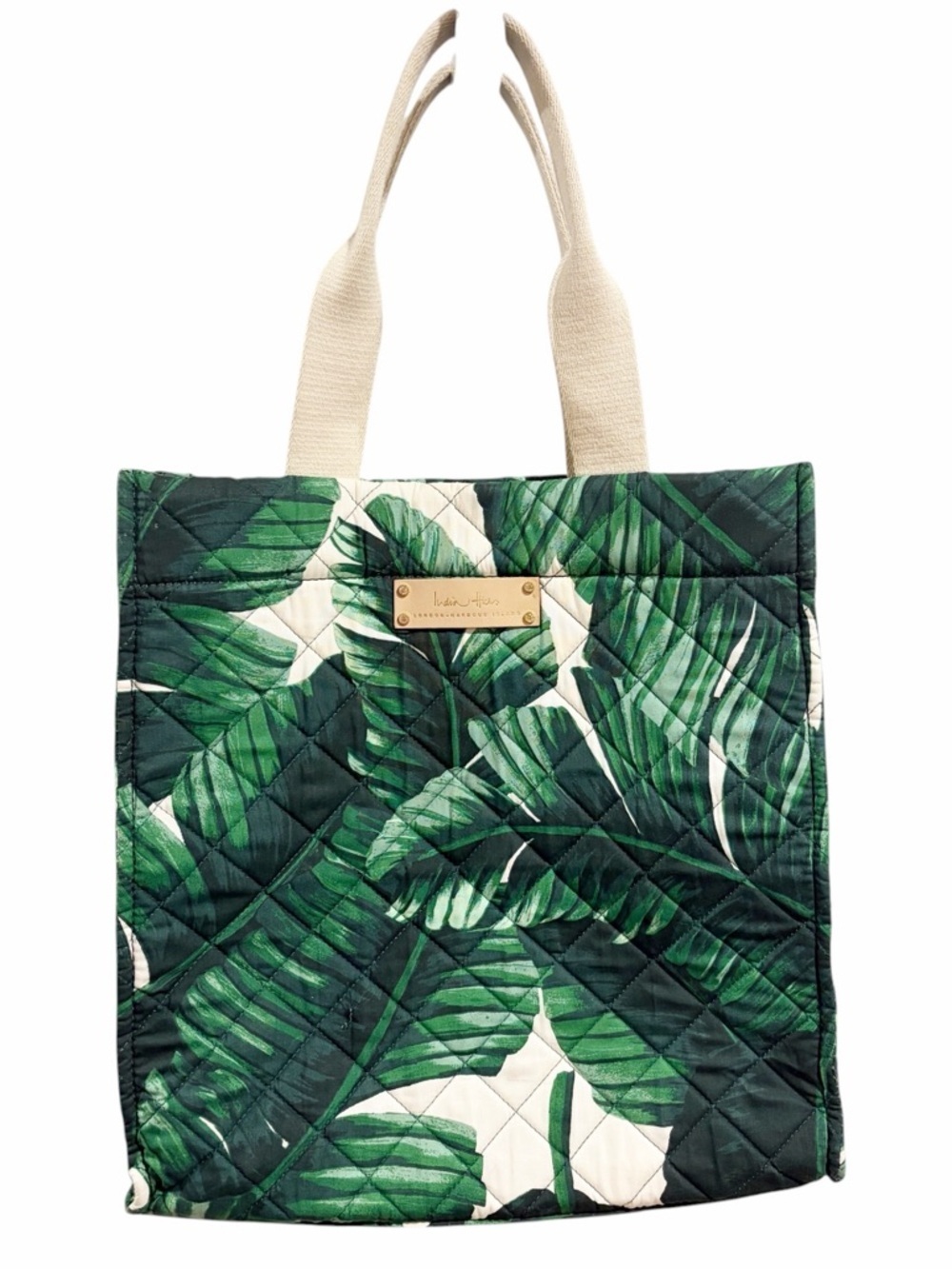 India Hicks Palm Riviera Tropical Print Quilted Fabric Tote Bag